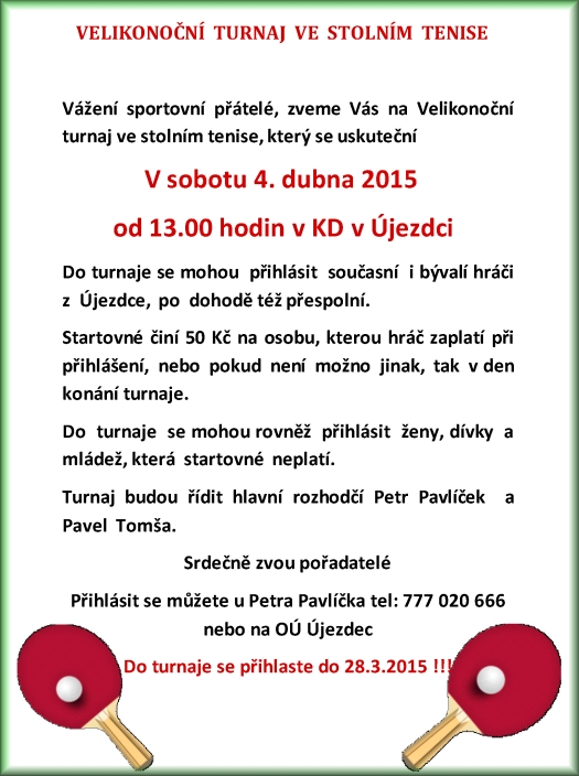 Velikonoční turnaj ve stolním tenise - Újezdec 2015